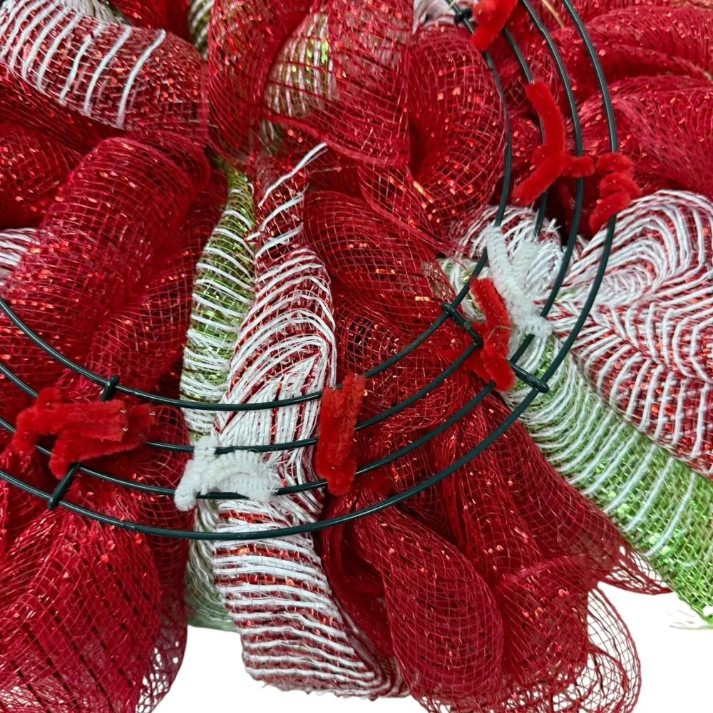 Handmade Christmas Gnome Deco Mesh Wreath Red & Green Santa Ribbon 17